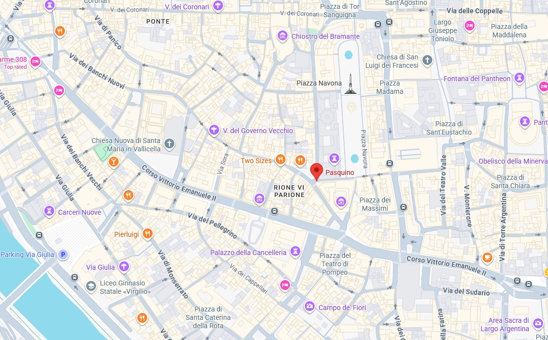 Map showing location of Pasquino