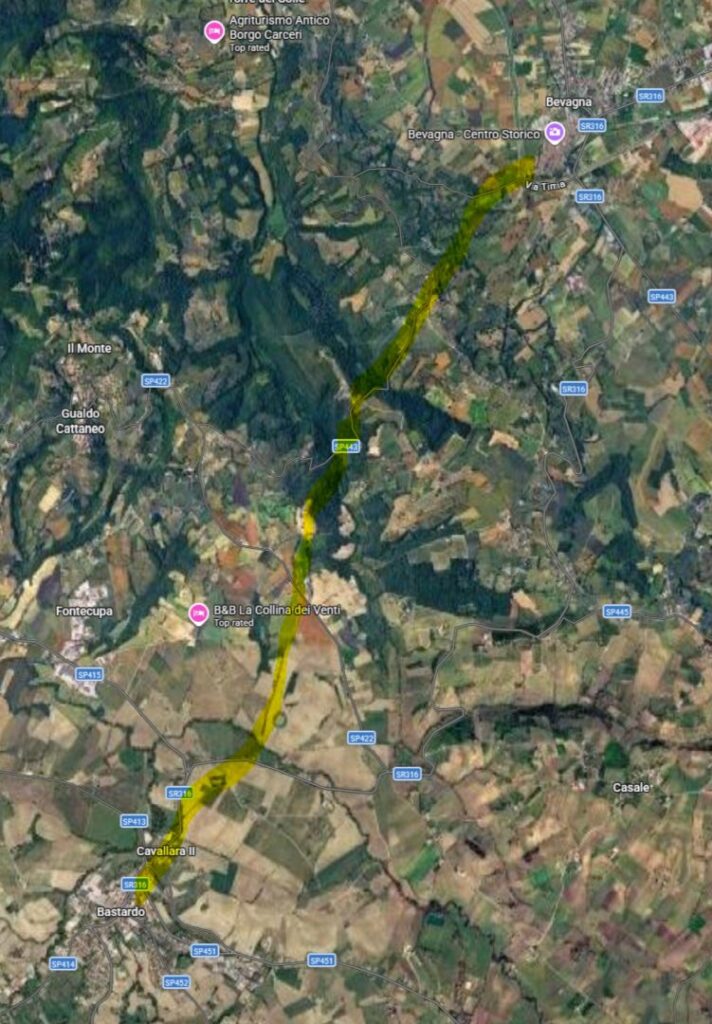 Google Maps Bastardo to Bevagna