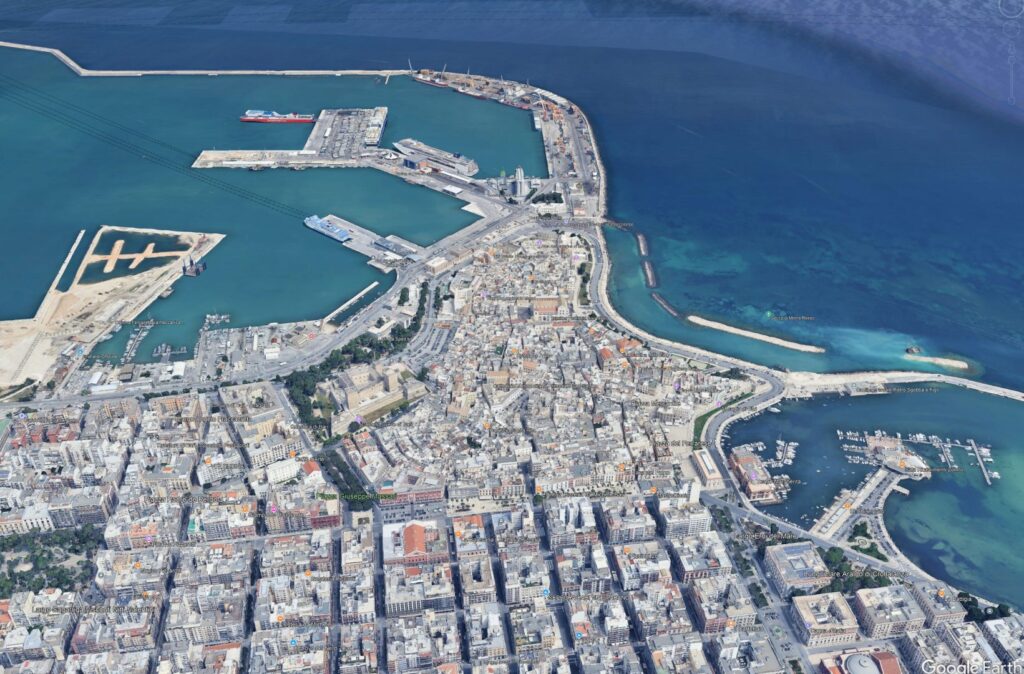 Google Earth view of Bari Old Town