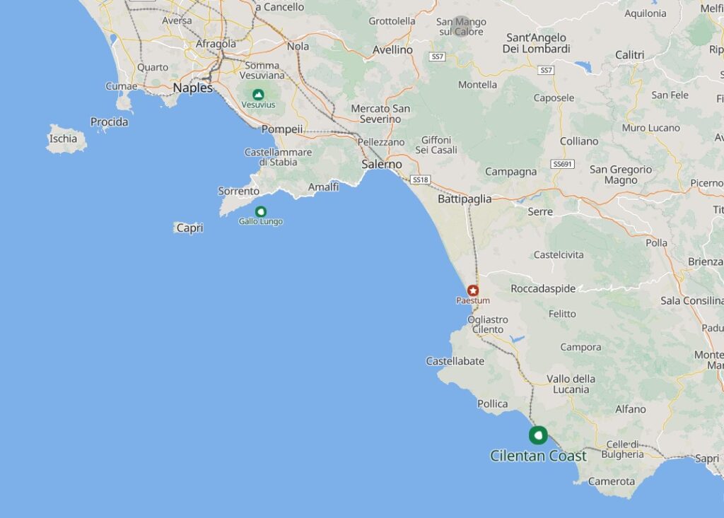 Map of the Gulf of Salerno and Cilento